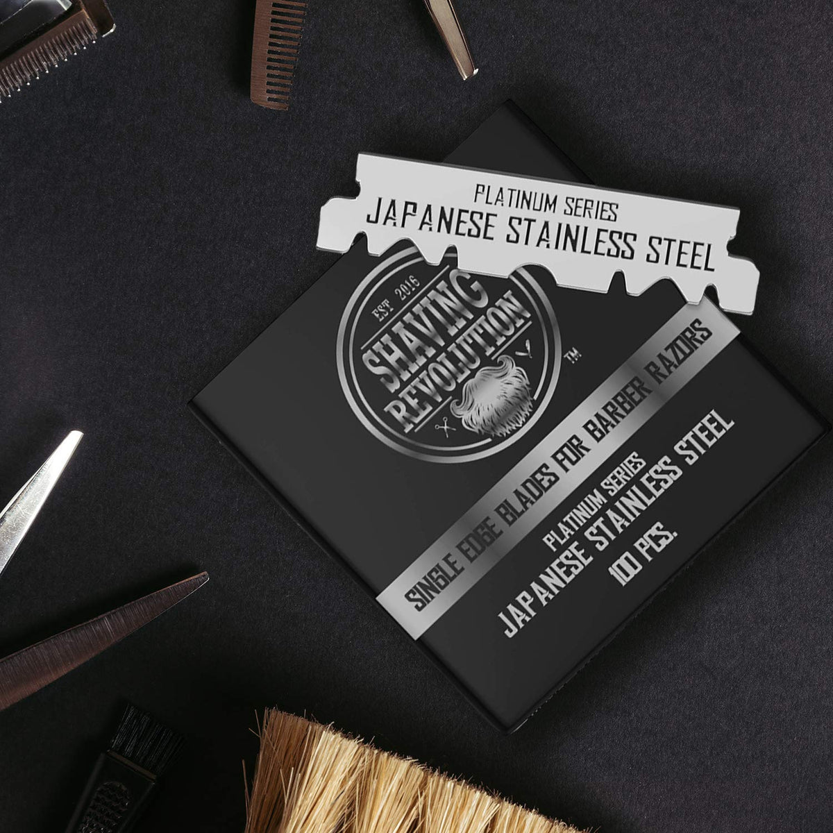 SHAVING REVOLUTION close-up of blade edge highlighting sharp Japanese steel