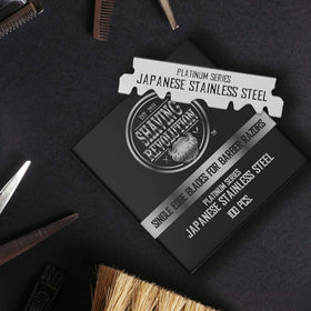 SHAVING REVOLUTION close-up of blade edge highlighting sharp Japanese steel