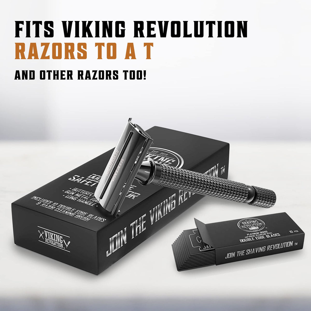 SHAVING REVOLUTION blades held in hand illustrating easy loading and secure grip
