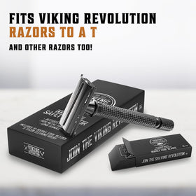SHAVING REVOLUTION blades held in hand illustrating easy loading and secure grip