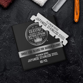 SHAVING REVOLUTION blade installed in single-edge razor demonstrating precise control