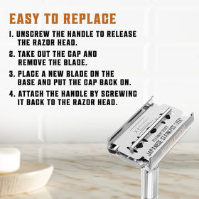 SHAVING REVOLUTION blade mounted in safety razor demonstrating easy loading
