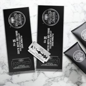 SHAVING REVOLUTION blades with shaving kit in bathroom for a refined routine