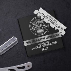 SHAVING REVOLUTION platinum-coated blade surface detail showing corrosion resistance