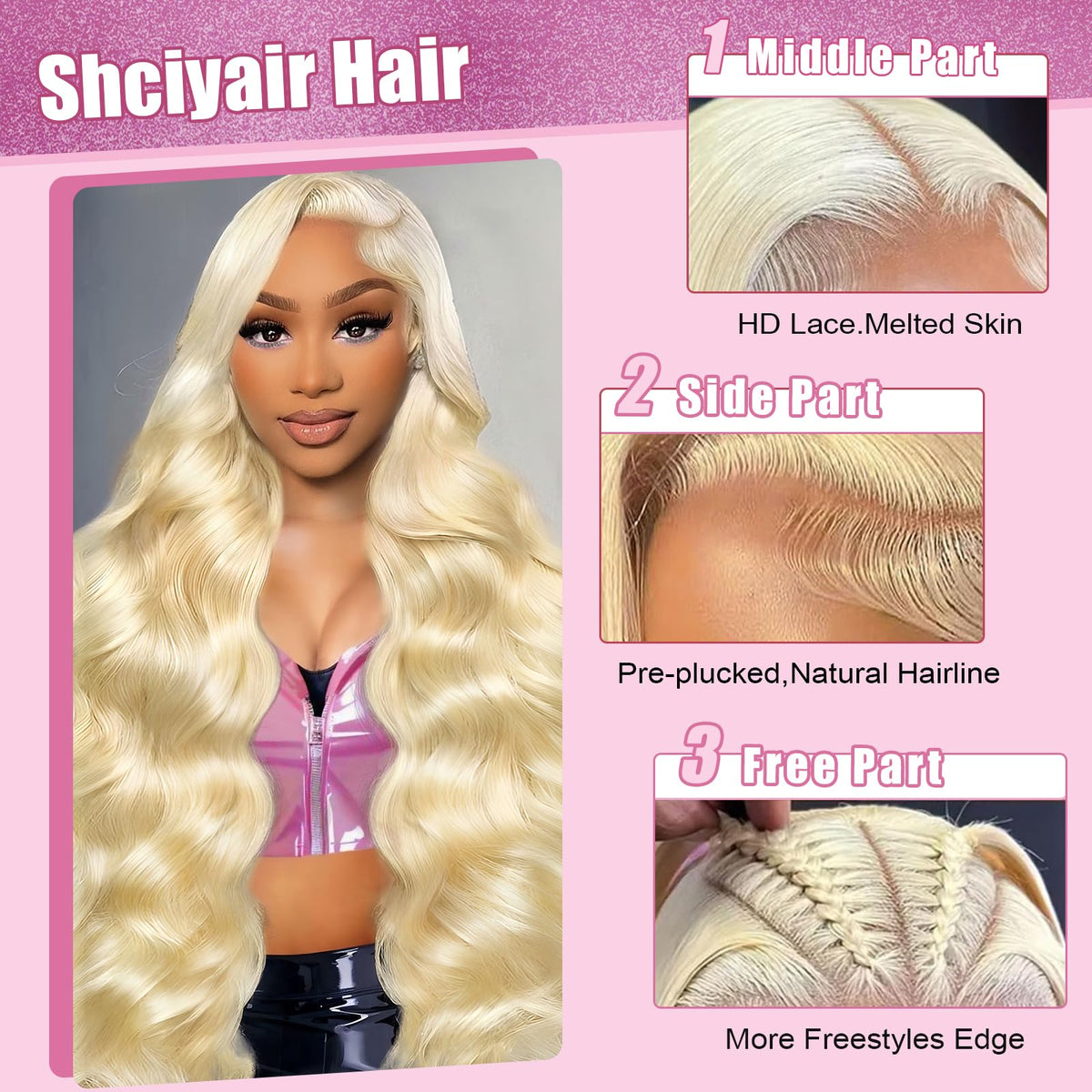 Shciyair 613 close-up of HD lace blending seamlessly with skin tone