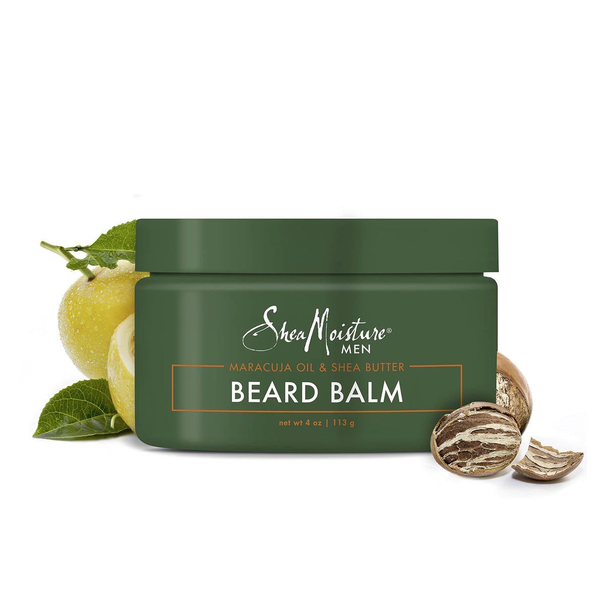 Shea Moisture beard balm tin open with creamy texture for styling and moisture