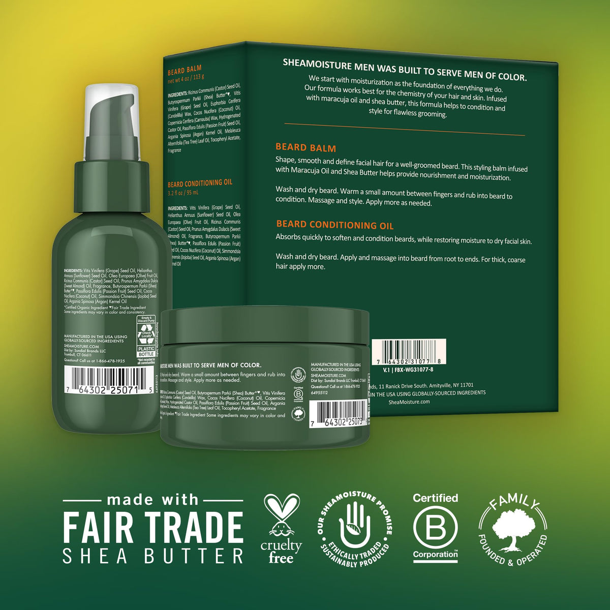 Shea Moisture beard oil glass bottle detail highlighting smooth applicator and absorption