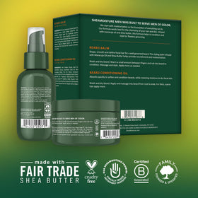 Shea Moisture beard oil glass bottle detail highlighting smooth applicator and absorption