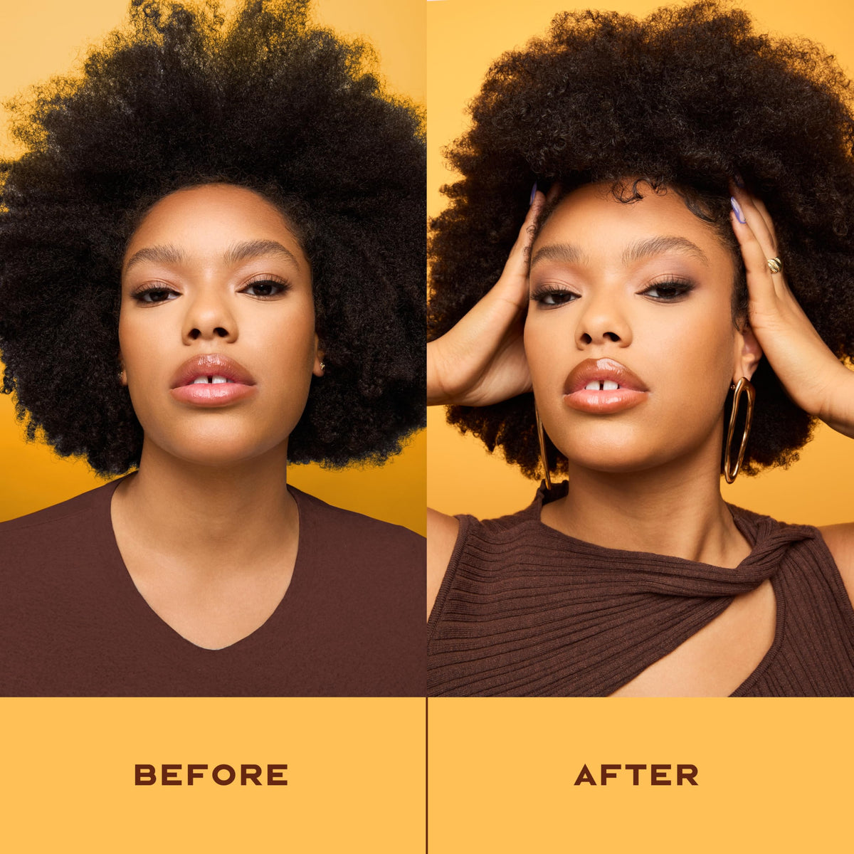 Shea Moisture before and after curly hair showing improved definition