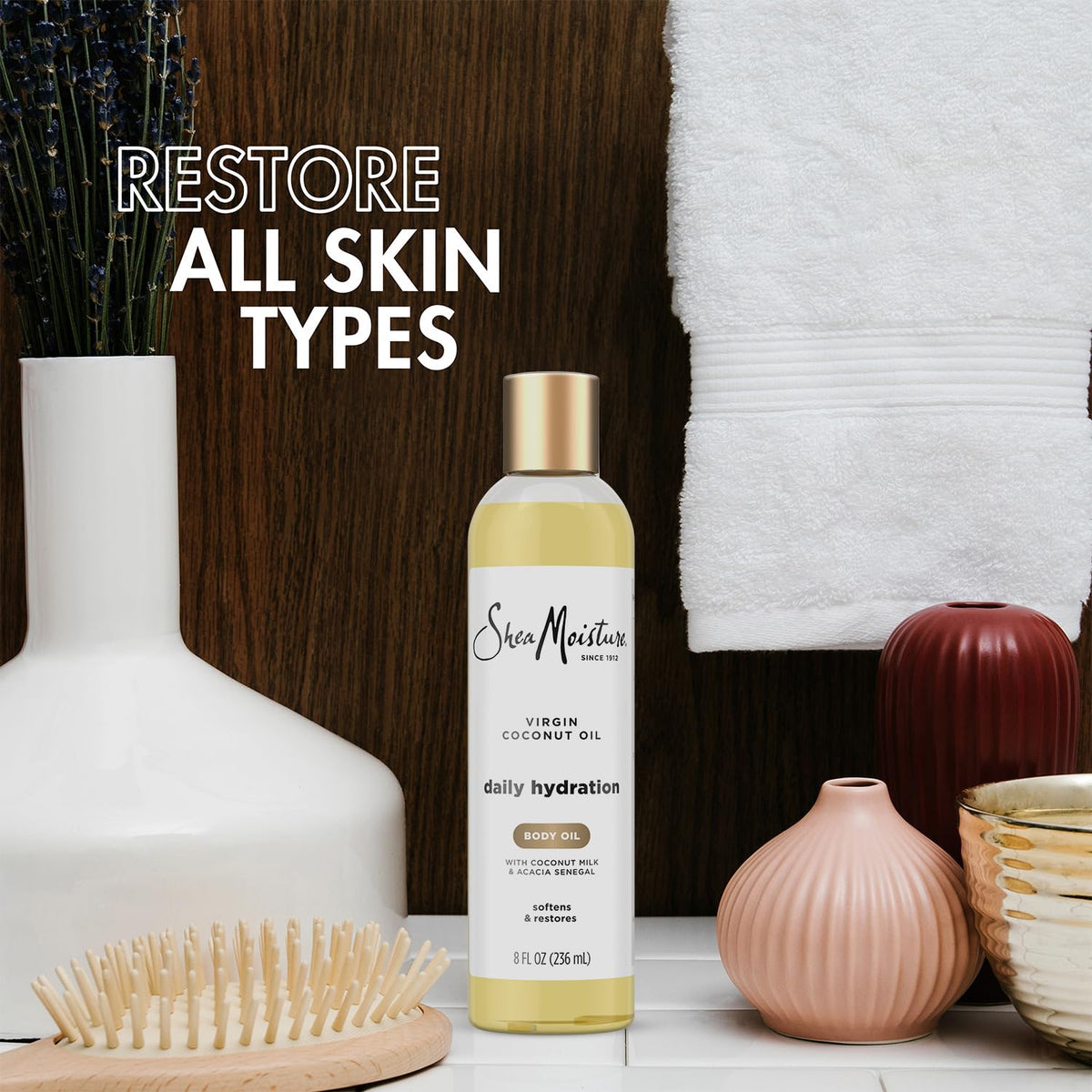 Shea Moisture oil texture pouring to show lightweight absorbency