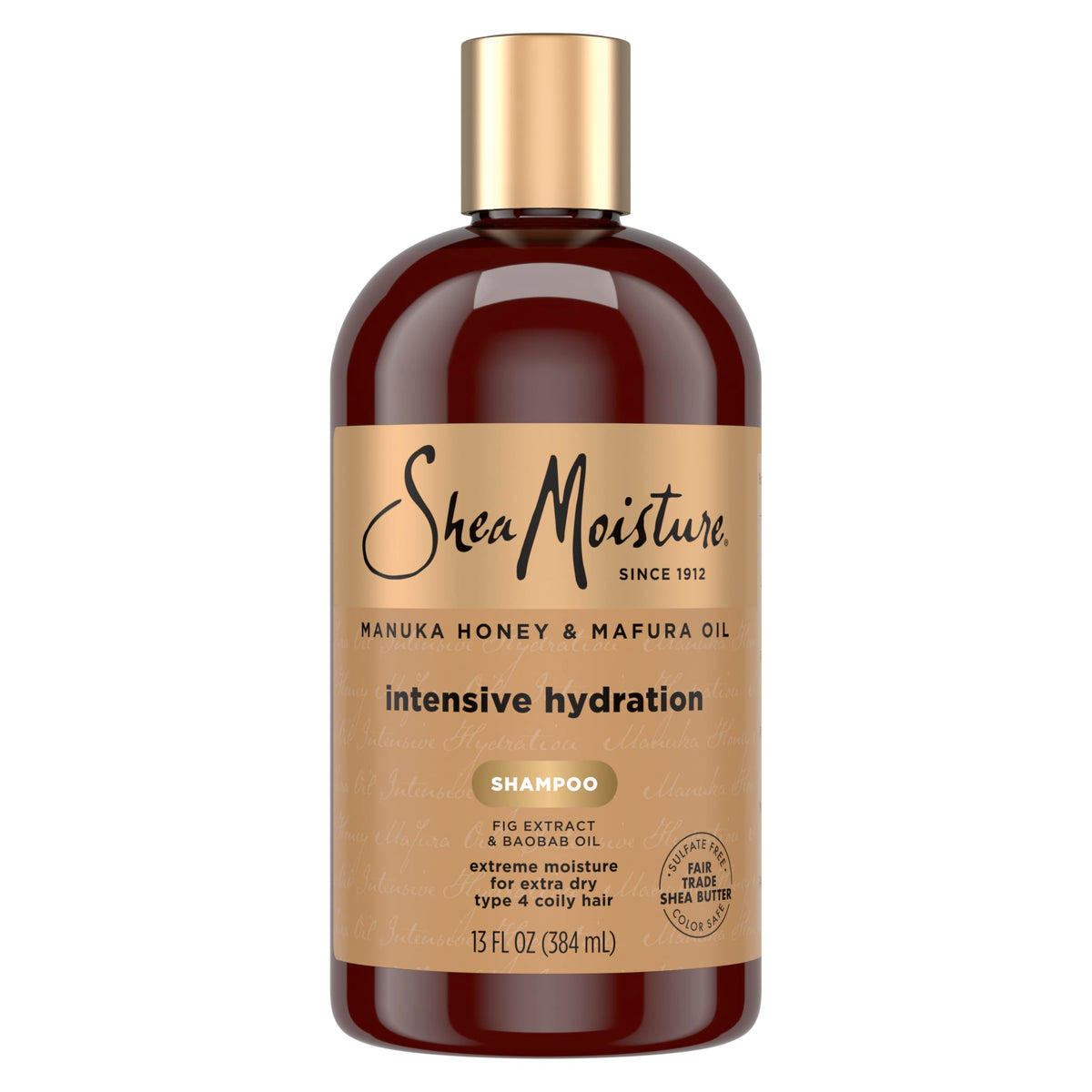 Shea Moisture front bottle showing Manuka Honey Mafura label and benefits