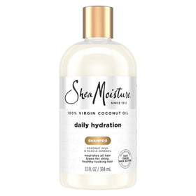 Shea Moisture front label of Daily Hydration Shampoo shows product benefits