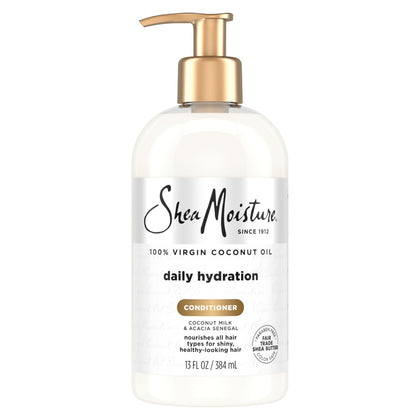 Shea Moisture front packaging showing 13 oz bottle and benefits