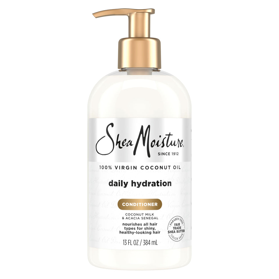 Shea Moisture front packaging showing 13 oz bottle and benefits