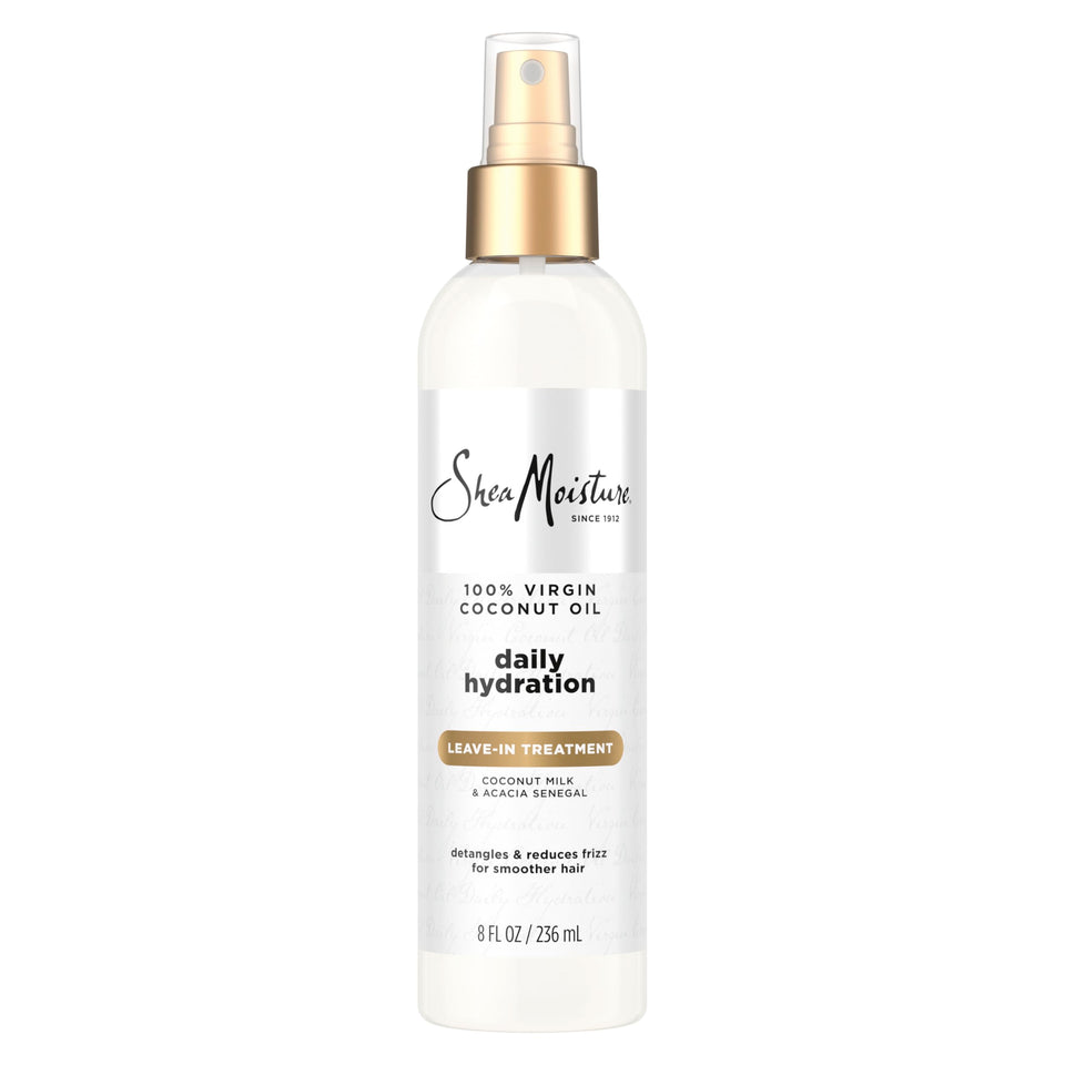 Shea Moisture front bottle showing 8 oz leave-in treatment and benefits
