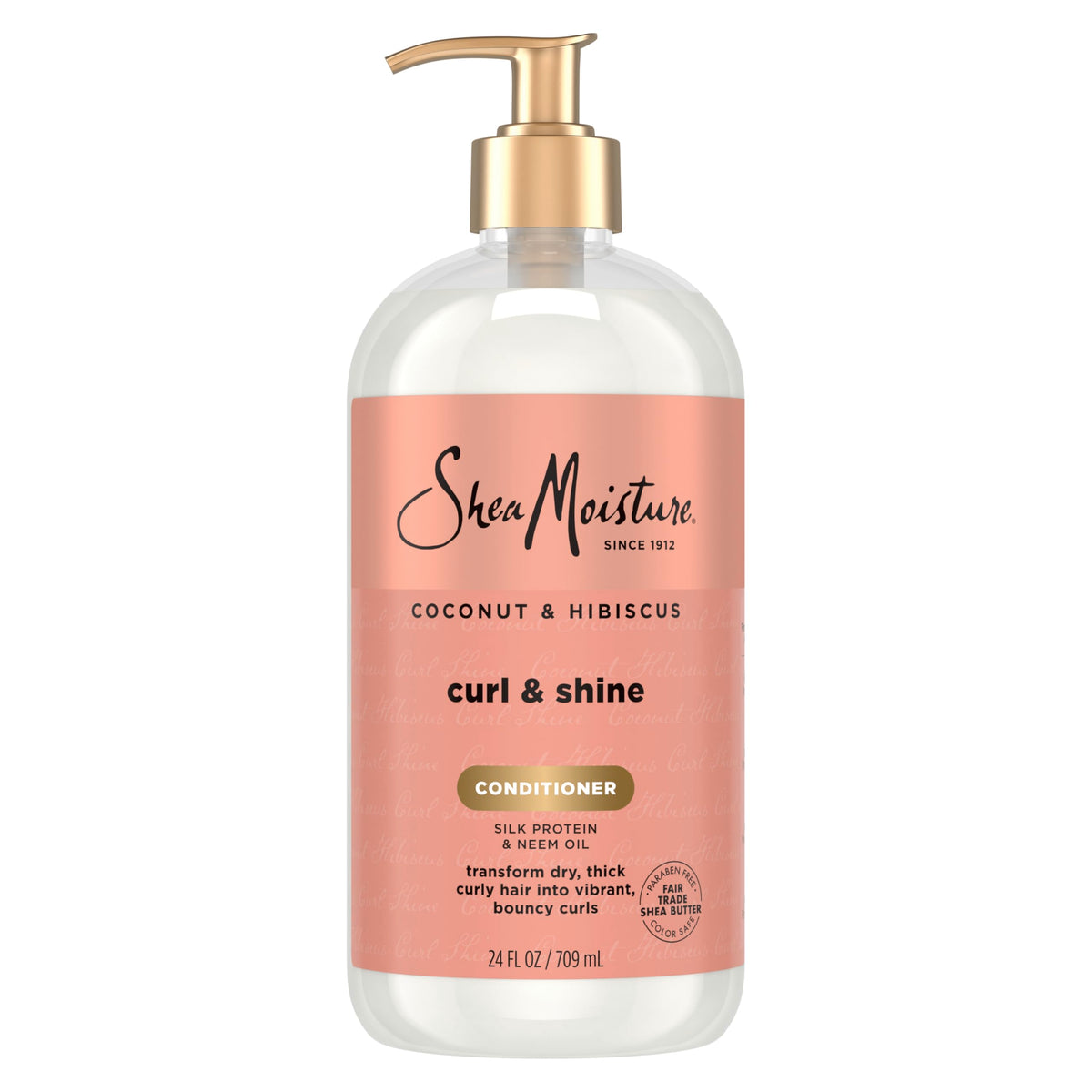 Shea Moisture front bottle view showing coconut and hibiscus benefits