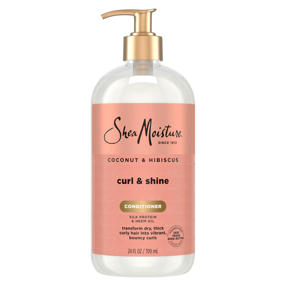 Shea Moisture front bottle view showing coconut and hibiscus benefits