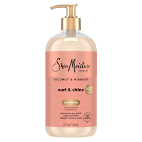Shea Moisture front packaging showing coconut hibiscus shampoo and benefits