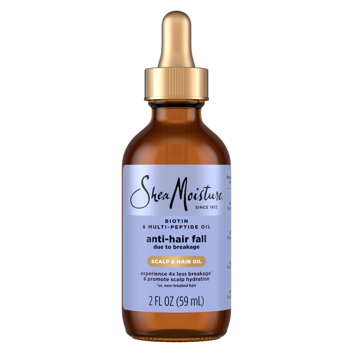 Shea Moisture front packaging showing 2 oz scalp and hair oil benefit