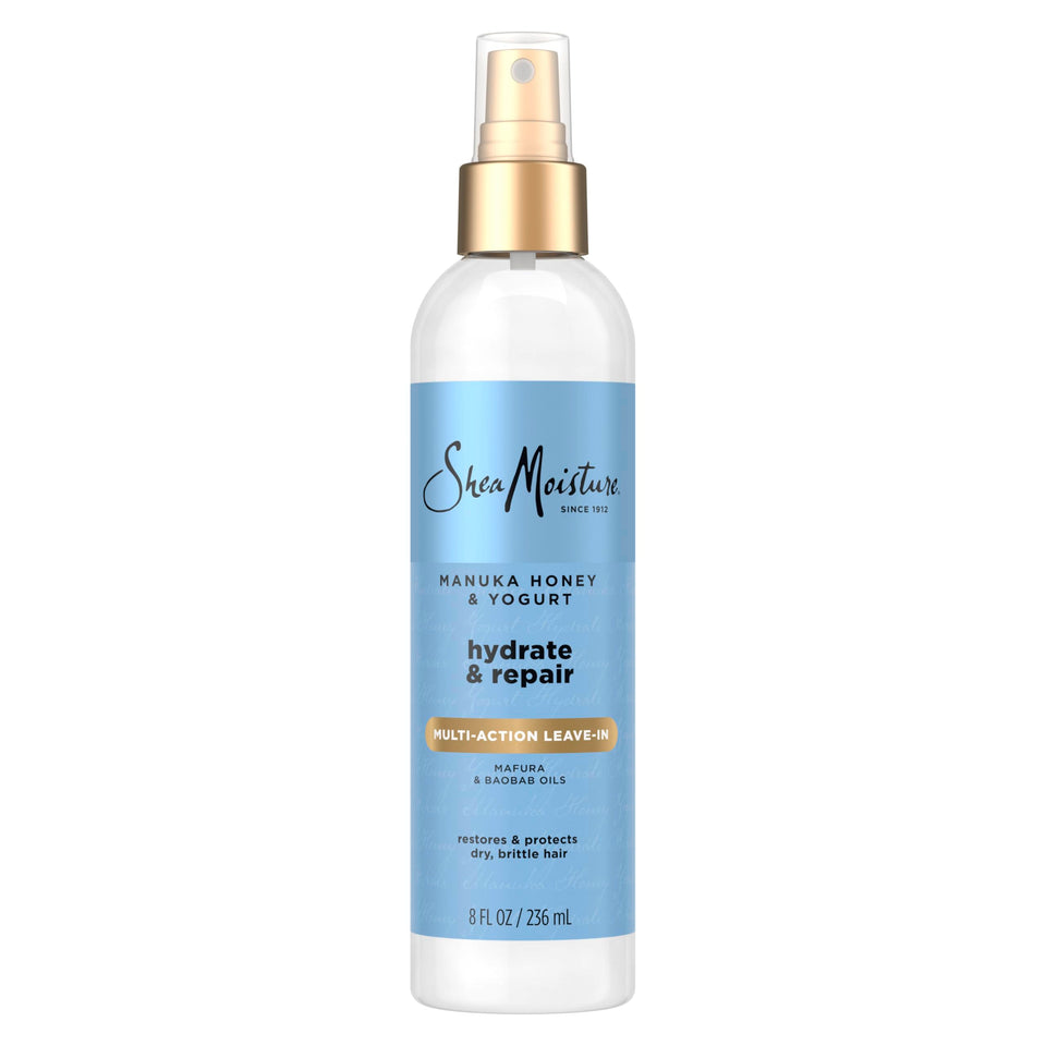 Shea Moisture front packaging showing 8 oz bottle and benefits