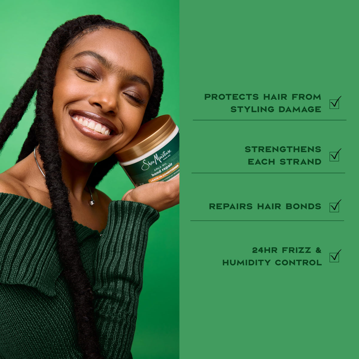 Shea Moisture before and after hair comparison showing reduced breakage and stronger hair benefit