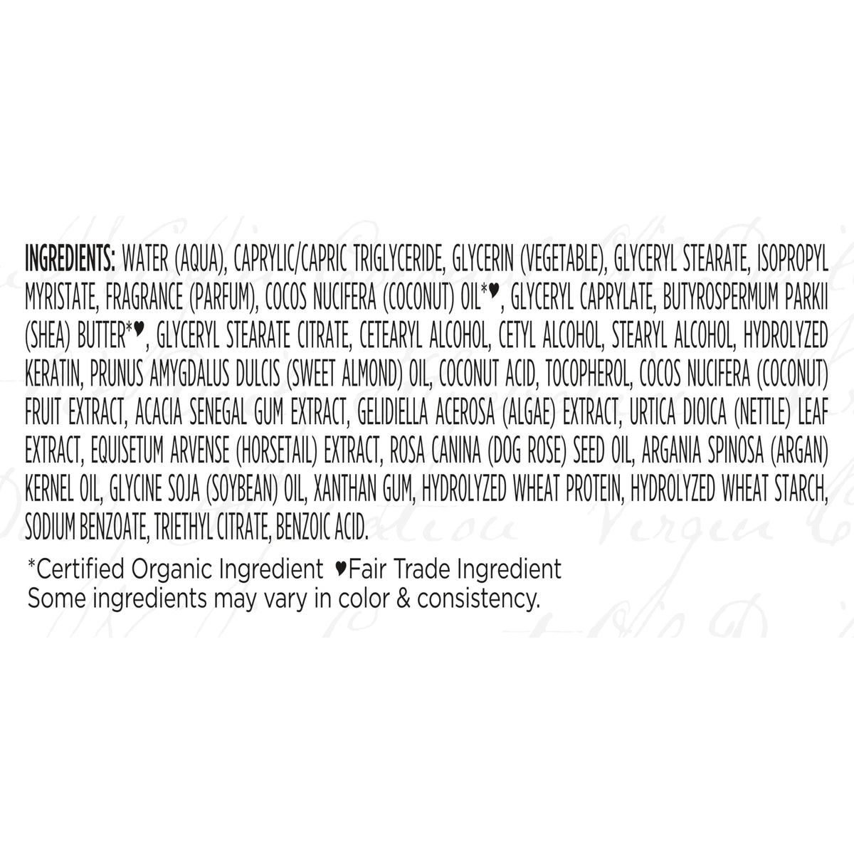 Shea Moisture close-up label showing key ingredients and clean formula