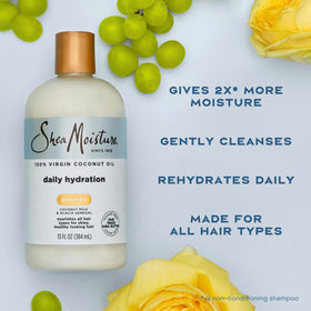 Shea Moisture shampoo lather on hair demonstrating softening and detangling effect
