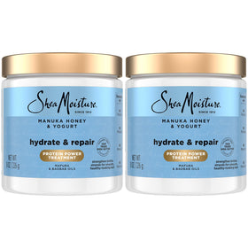 Shea Moisture front packaging showing two 8 oz jars and product benefits