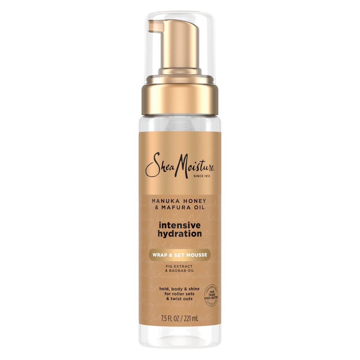 Shea Moisture front packaging showing 7.5 oz mousse and label benefits