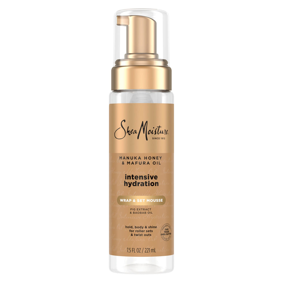 Shea Moisture front packaging showing 7.5 oz mousse and label benefits