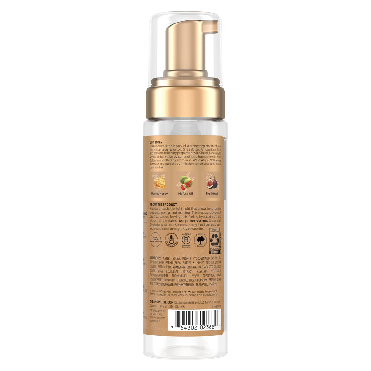 Shea Moisture pump dispensing mousse with controlled amount for styling