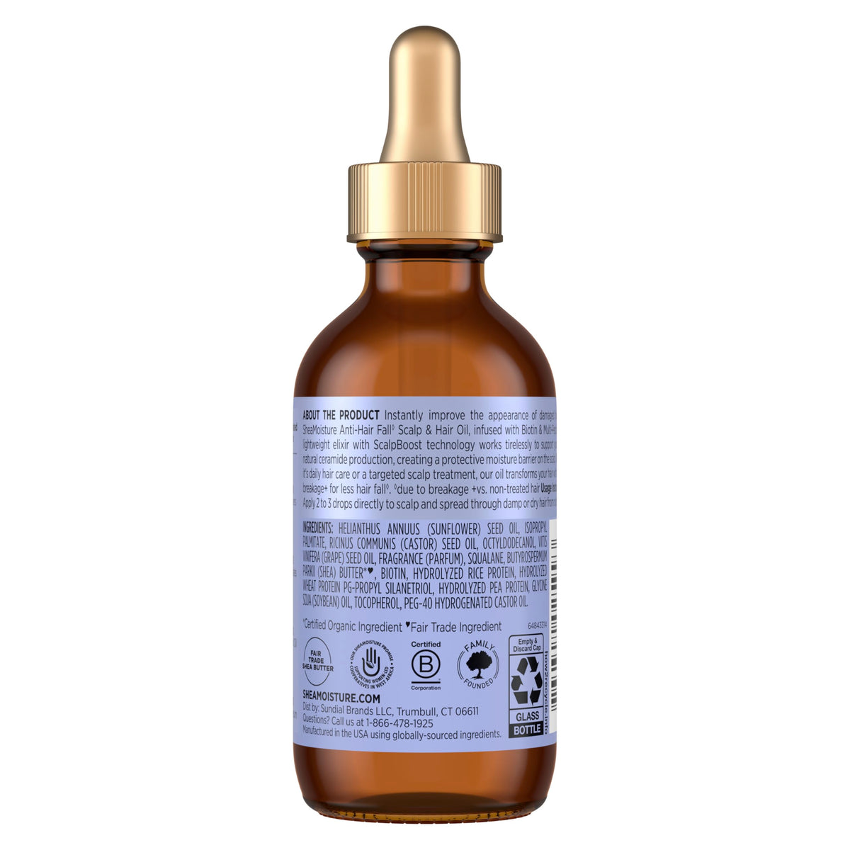 Shea Moisture dropper releasing clear oil texture for lightweight hydration