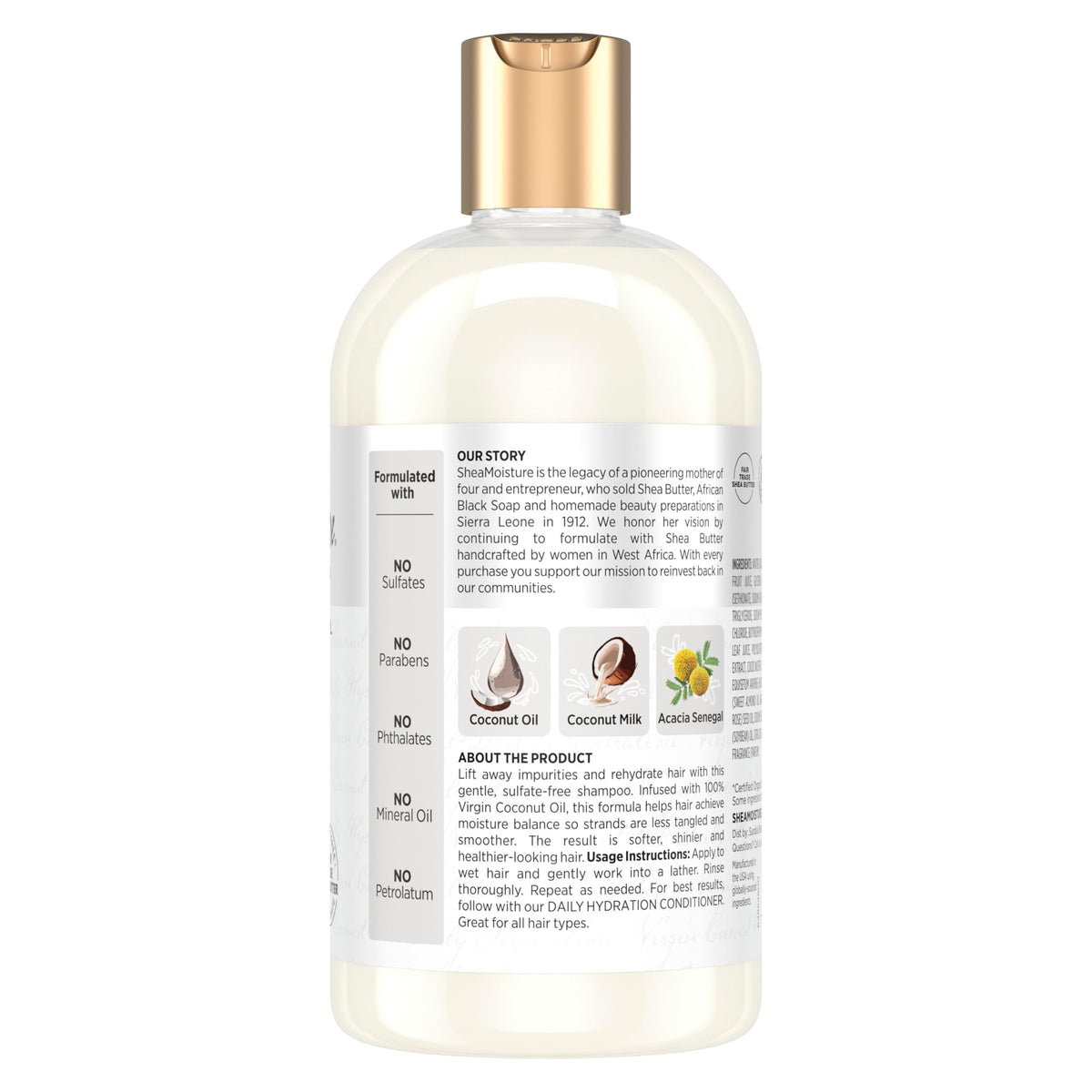 Shea Moisture creamy shampoo pouring to show lathering and gentle cleanse
