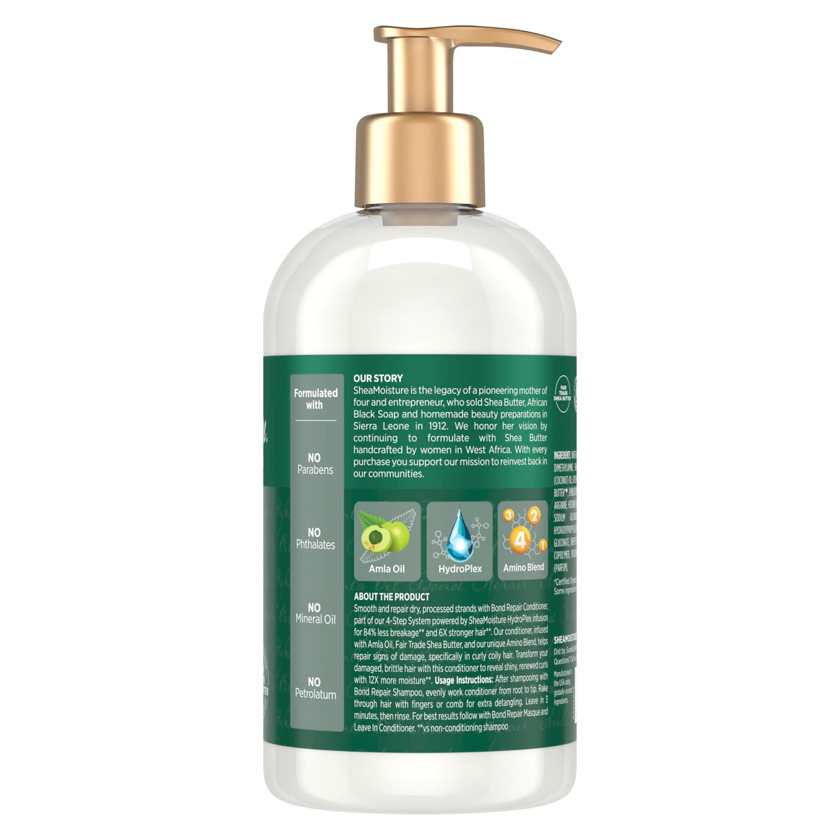 Shea Moisture pump and label closeup highlighting formula details