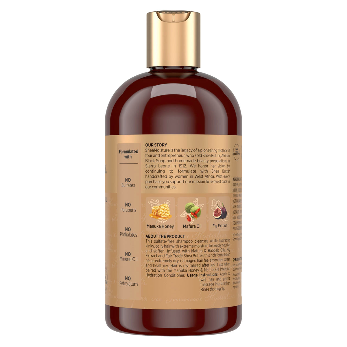 Close-up of Shea Moisture pump and ingredient label for ingredient clarity