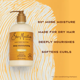 Shea Moisture 13 oz bottle beside hand to show actual product size