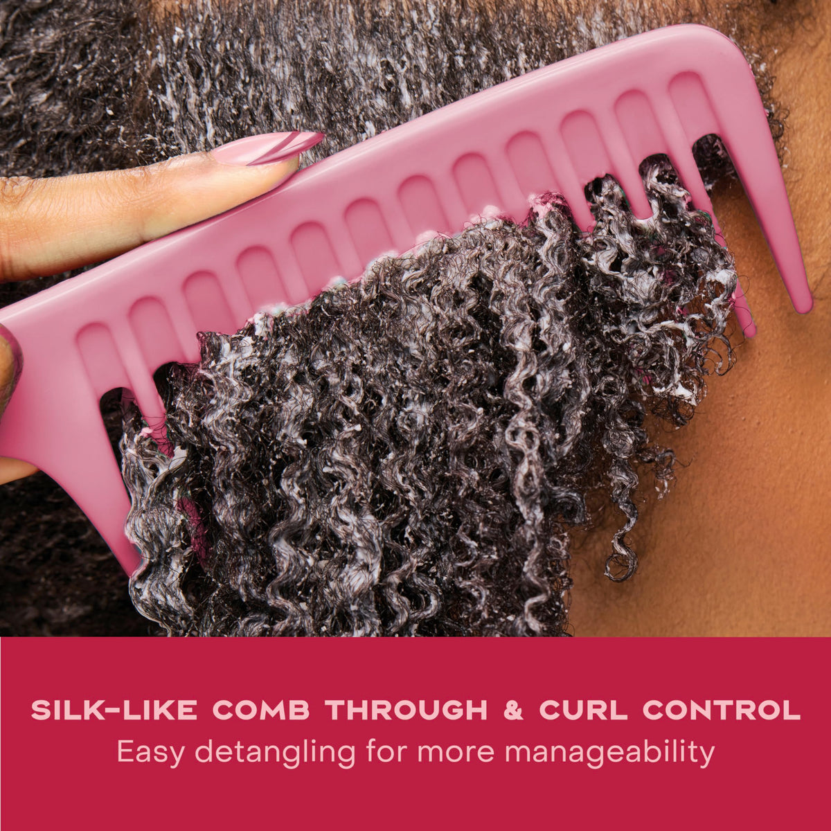 SheaMoisture conditioner being applied in shower for smooth detangling