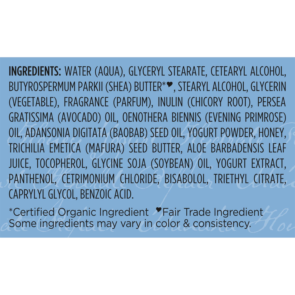 SheaMoisture back label listing ingredients and clean-beauty benefits
