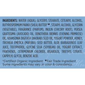 SheaMoisture back label listing ingredients and clean-beauty benefits