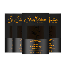 SheaMoisture front packaging of African Black Soap 4-pack showing product details and benefits