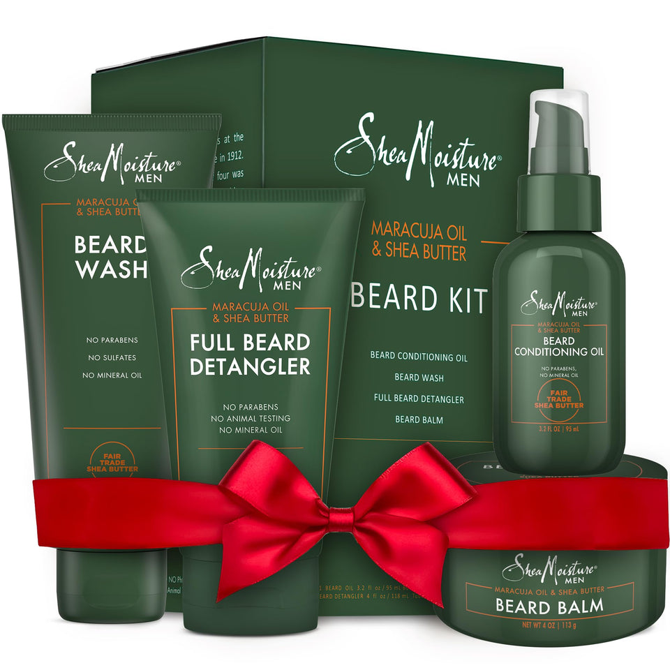 SheaMoisture beard kit front packaging showing all four products and gift-ready look
