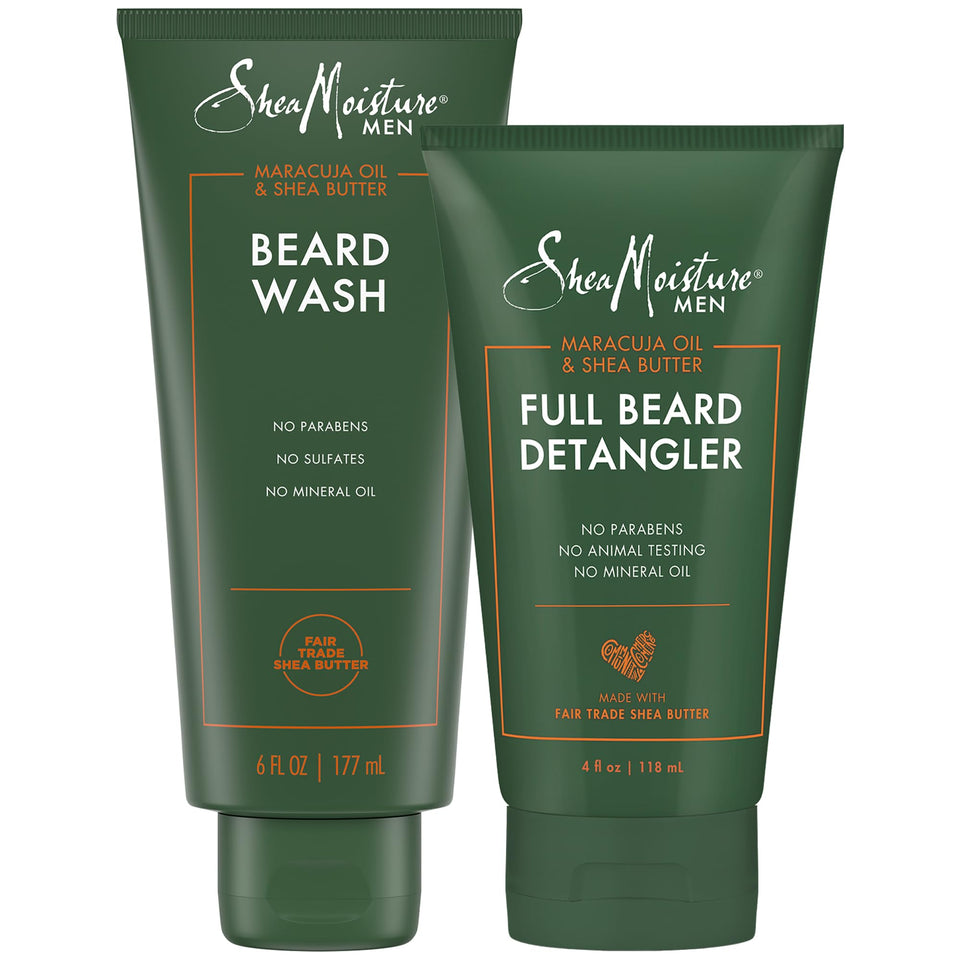 SheaMoisture beard wash front label showing key ingredients and benefits