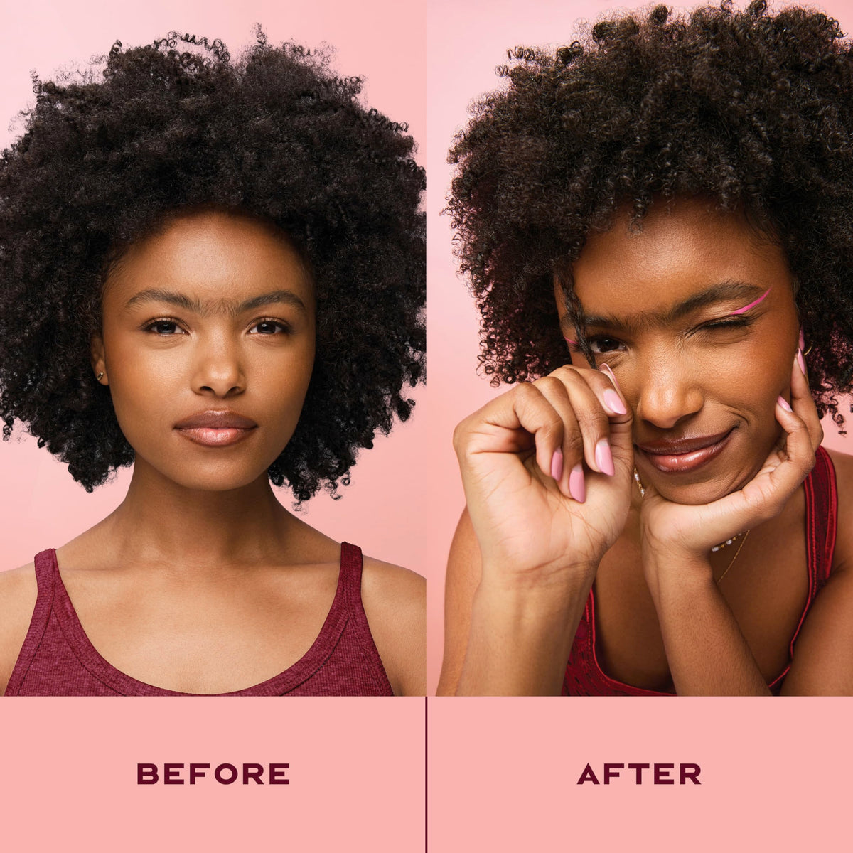 SheaMoisture before and after curls showing definition and reduced frizz