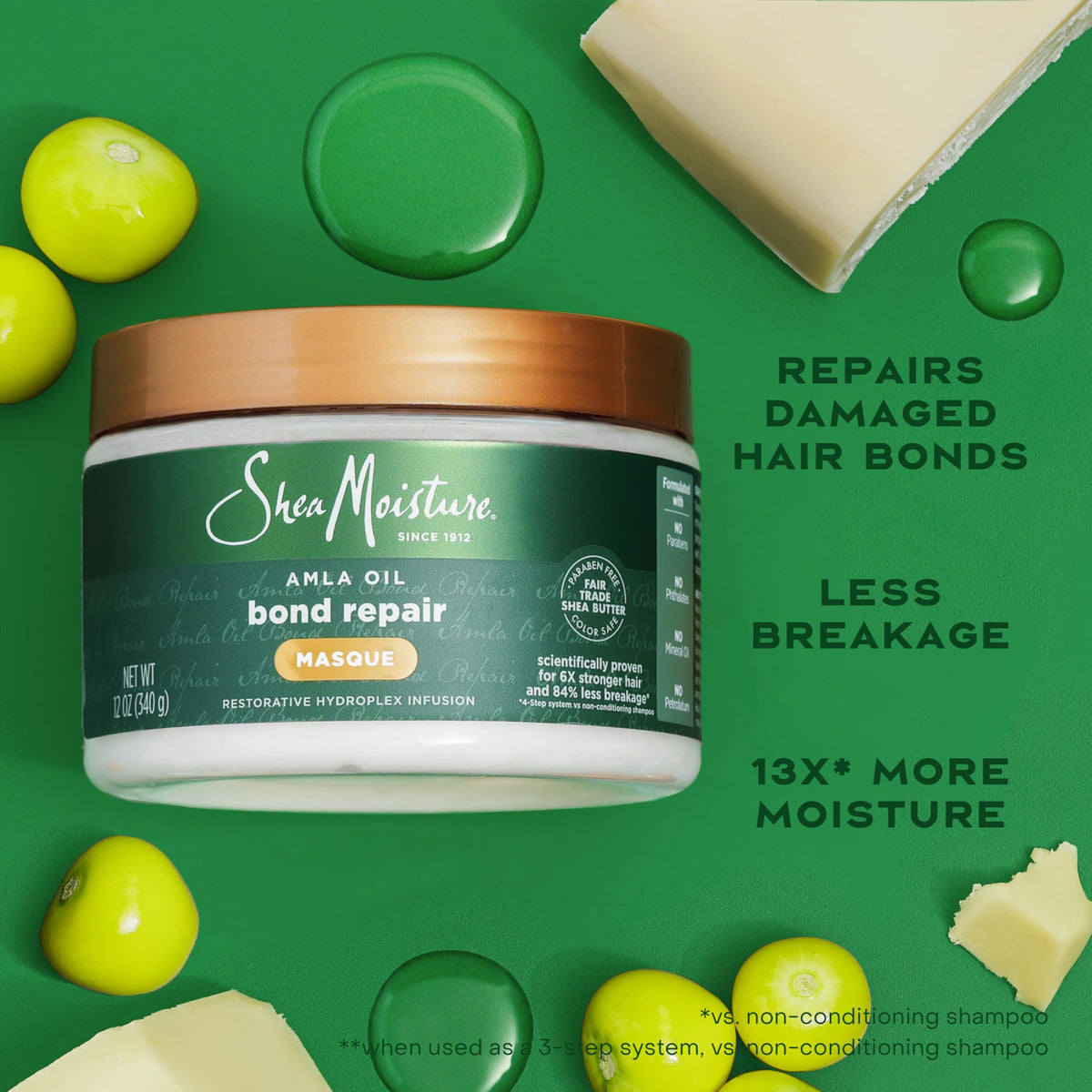 SheaMoisture label close-up highlighting HydroPlex and clean formula claims