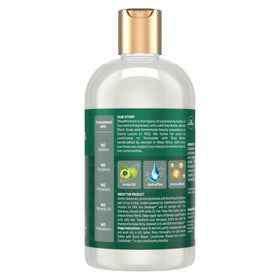 SheaMoisture dispensing shampoo showing rich lather and gentle cleansing