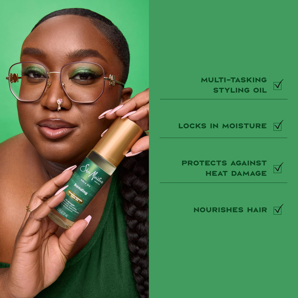 SheaMoisture finished hairstyle with glossy ends showing increased shine benefit