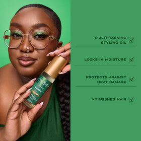 SheaMoisture finished hairstyle with glossy ends showing increased shine benefit