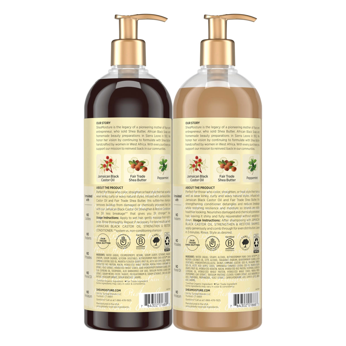 Shea Moisture bottle label close-up highlighting core ingredients