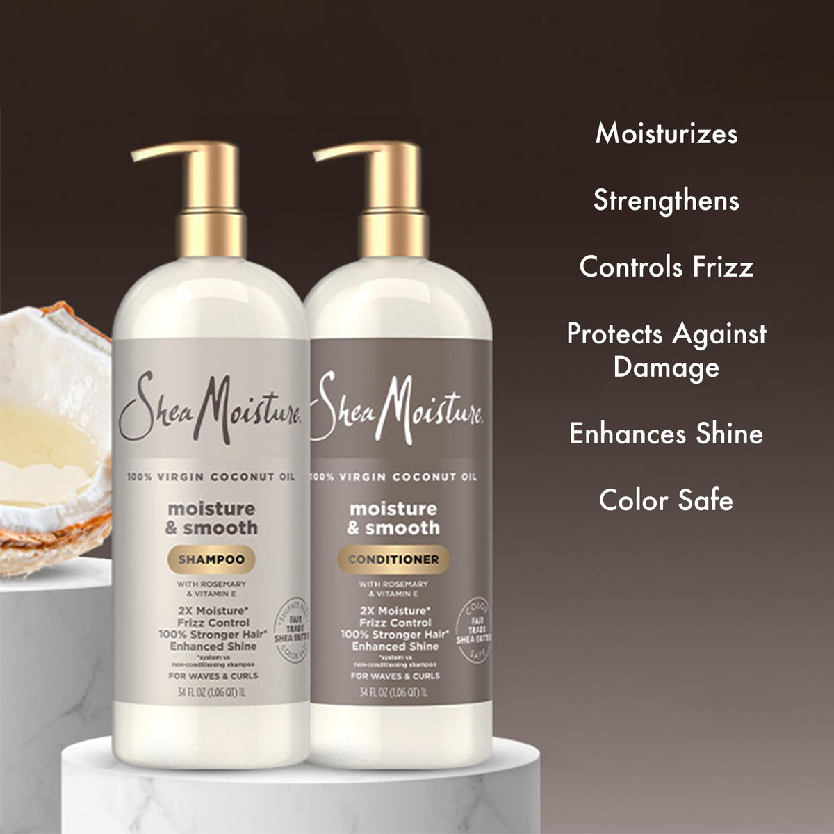 SheaMoisture bottles beside towel conveying the large family-size benefit