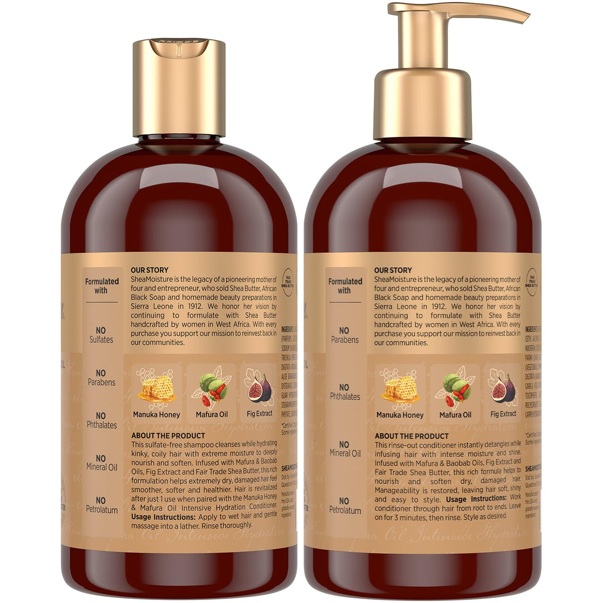 SheaMoisture two 13 oz bottles side by side for full routine